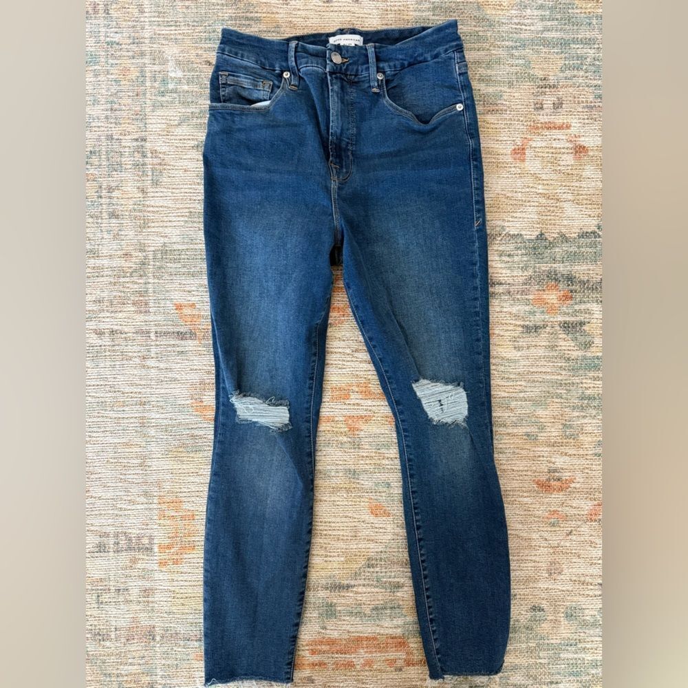Good American GOOD WAIST CROP SKINNY JEANS GWCSPR067T Size 8/29 Inseam 26"